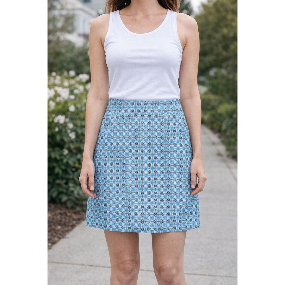 Talbots Skirt Women's Size 8 Geometric Pencil Back Zip Mini Stretch Artsy Preppy